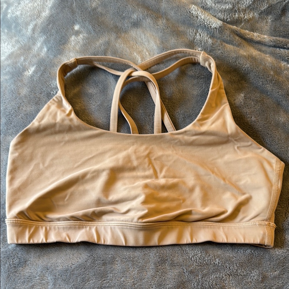 lululemon Energy Tan Sports Bra with Racerback Design and Scoop Neckline